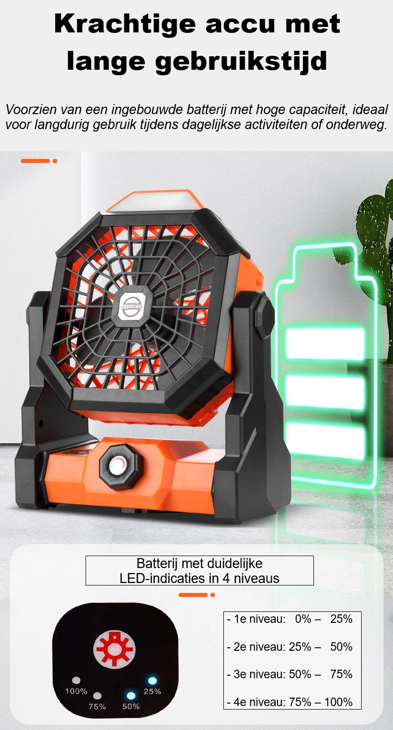 Draagbare ventilator met LED-verlichting
